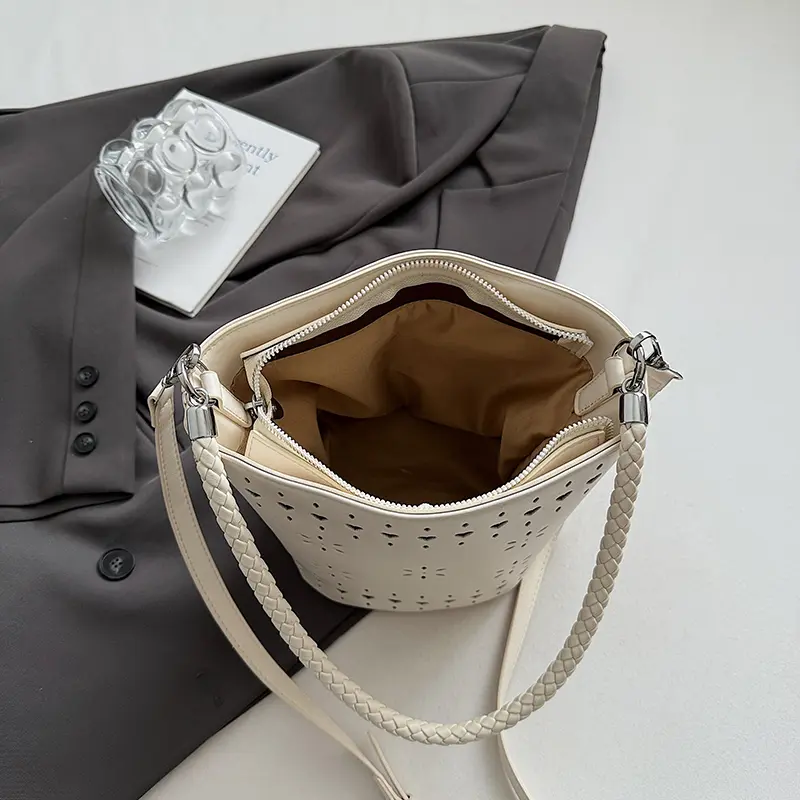 LEFTSIDE Small PU Leather Bucket Bag for Women Shoulder Bags 2025 Hollow Out Travel Crossbody Bag Totes Lady Handbags and Purses