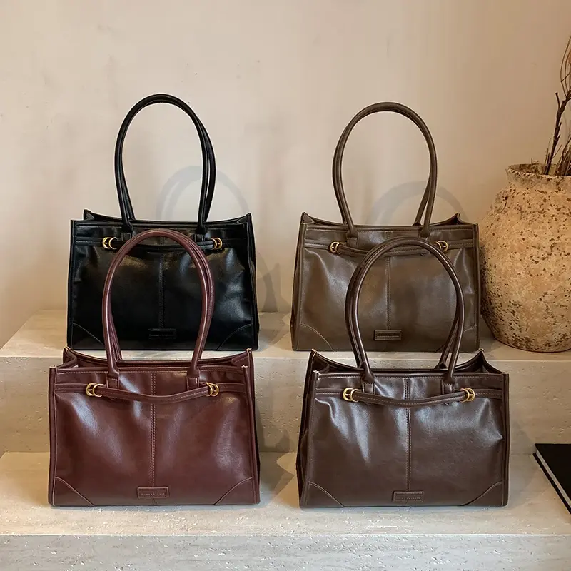 LEFTSIDE PU Leather Retro Tote Bag for Women 2024 Winter Trend New Fashion Y2K Handbags Females Luxury Designer Shoulder Bags