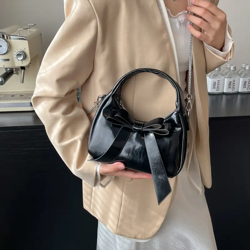 LEFTSIDE Sweet Short Handle PU Leather Crossbody Bags for Women 2025 Spring Luxury Trend Y2K Ladies Bow Shoulder Bag Handbags
