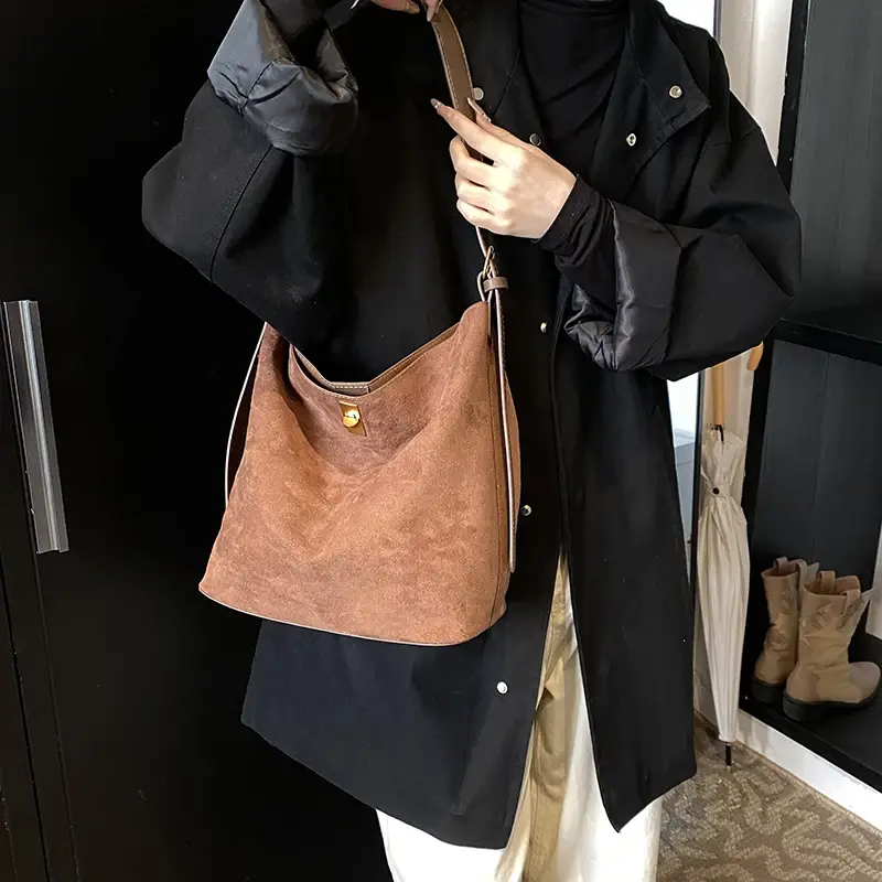LEFTSIDE Small Nubuck Leather Crossbody Bags Lady Hobo Bag for Women 2024 Winter New Trends Females Luxury Shoulder Bag Handbags