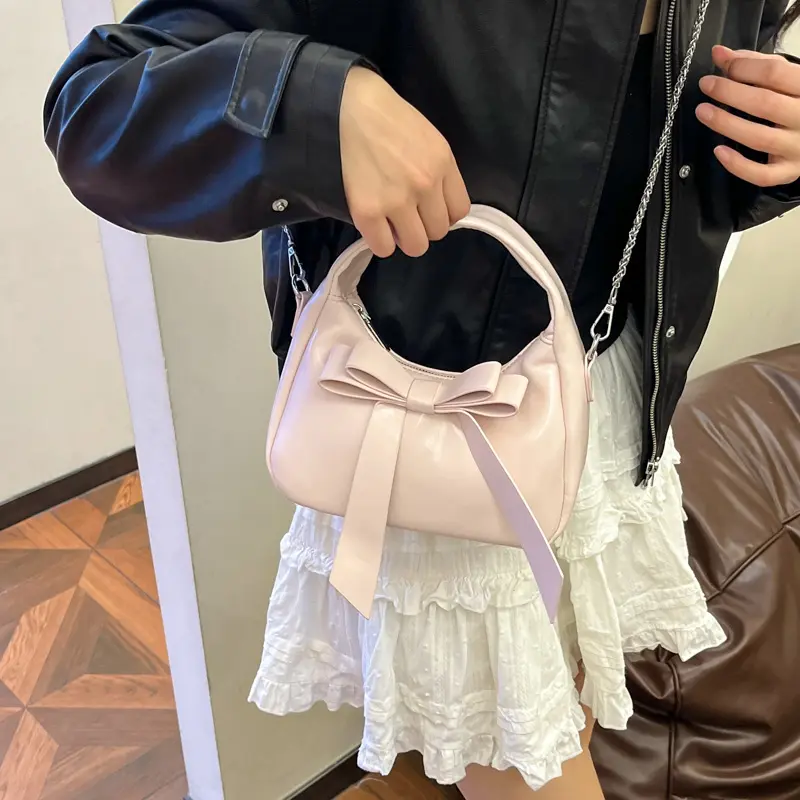 LEFTSIDE Sweet Short Handle PU Leather Crossbody Bags for Women 2025 Spring Luxury Trend Y2K Ladies Bow Shoulder Bag Handbags