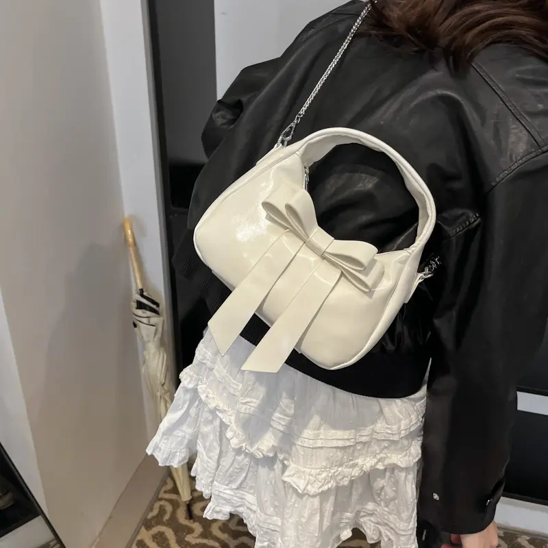 LEFTSIDE Sweet Short Handle PU Leather Crossbody Bags for Women 2025 Spring Luxury Trend Y2K Ladies Bow Shoulder Bag Handbags