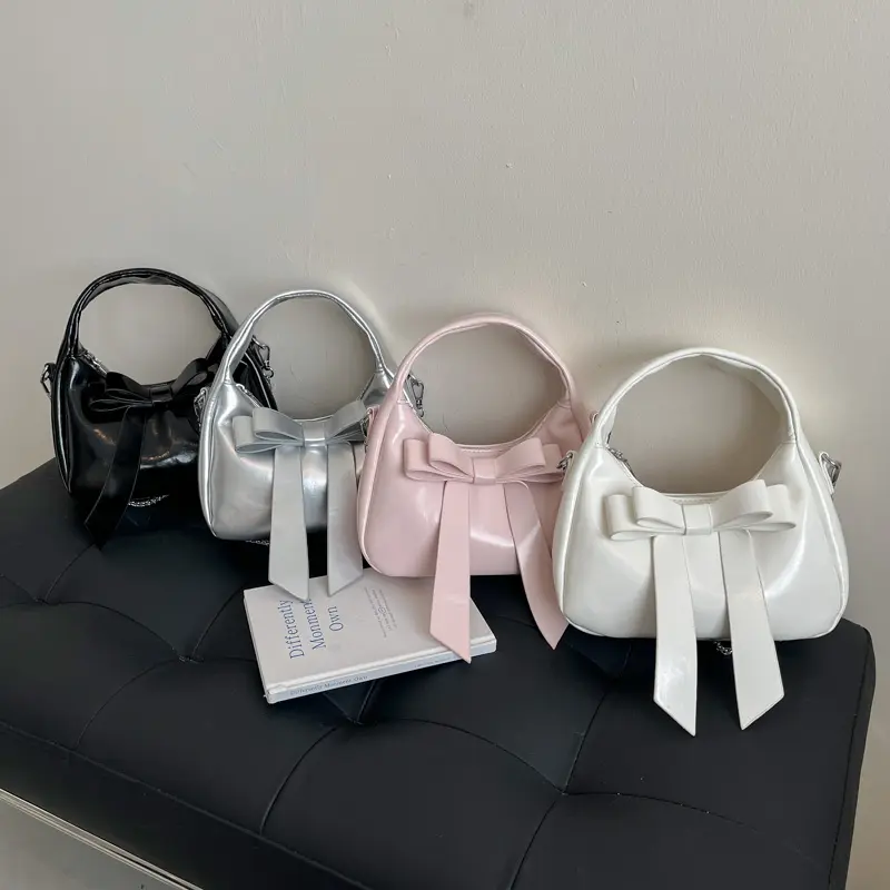 LEFTSIDE Sweet Short Handle PU Leather Crossbody Bags for Women 2025 Spring Luxury Trend Y2K Ladies Bow Shoulder Bag Handbags