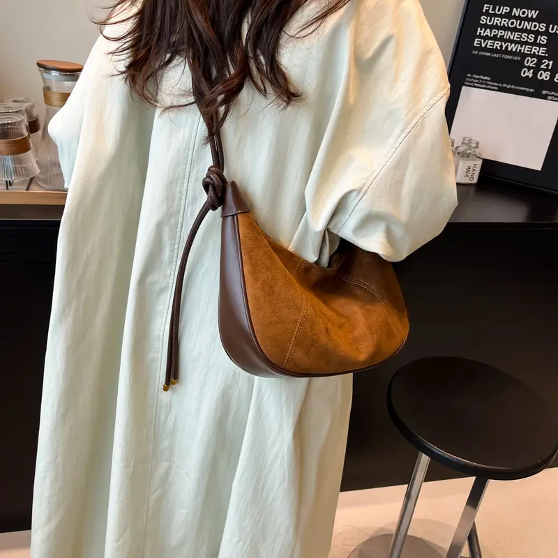 LEFTSIDE Retro Small Splicing Faux Suede Simple Shoulder Bag 2025 Trendy Winter Crossbody Bag Females Luxury Handbags and Purses