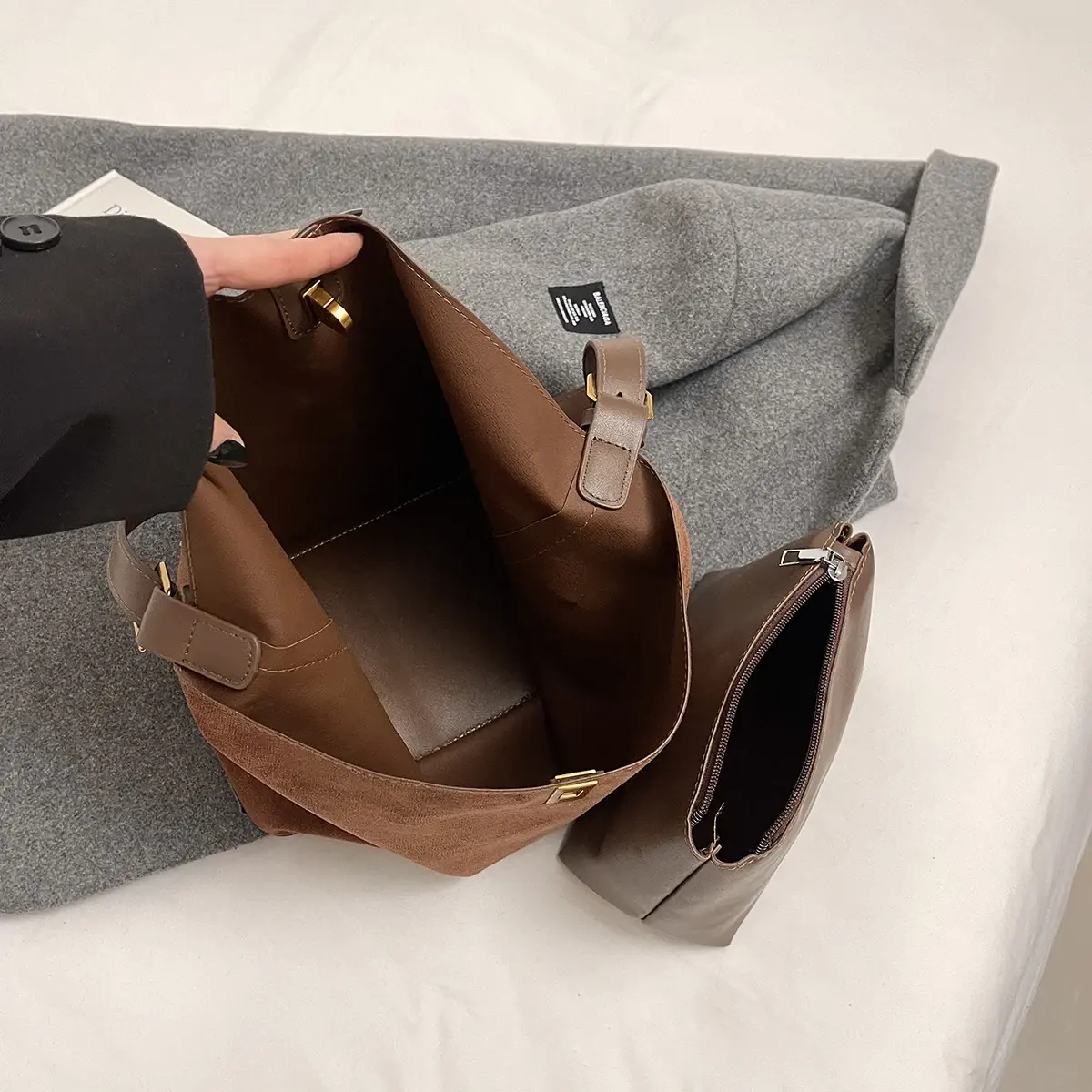 LEFTSIDE Small Nubuck Leather Crossbody Bags Lady Hobo Bag for Women 2024 Winter New Trends Females Luxury Shoulder Bag Handbags