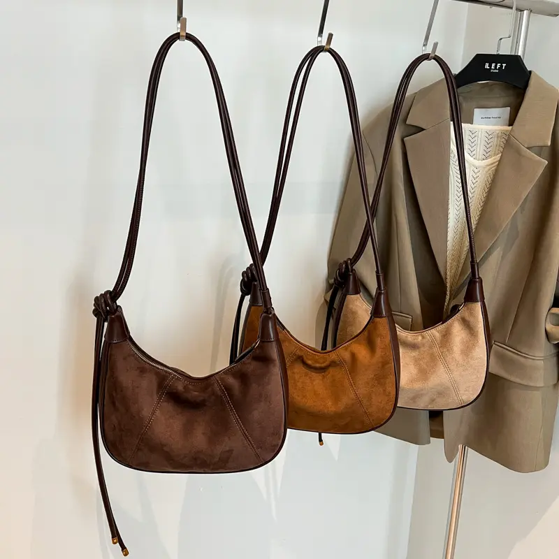 LEFTSIDE Retro Small Splicing Faux Suede Simple Shoulder Bag 2025 Trendy Winter Crossbody Bag Females Luxury Handbags and Purses