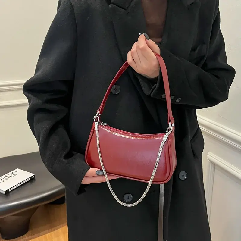 LEFTSIDE Small PU Leather Crossbody Bags Lady Underarm Shoulder Bag for Women 2024 Designer Y2K Luxury Chain Handbags and Purses