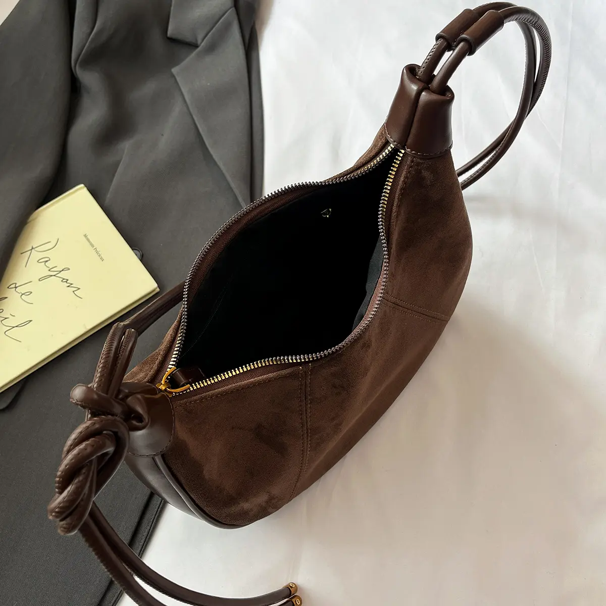 LEFTSIDE Retro Small Splicing Faux Suede Simple Shoulder Bag 2025 Trendy Winter Crossbody Bag Females Luxury Handbags and Purses