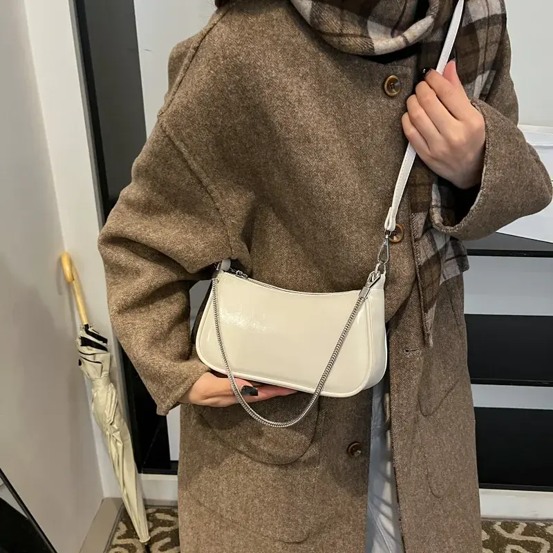 LEFTSIDE Small PU Leather Crossbody Bags Lady Underarm Shoulder Bag for Women 2024 Designer Y2K Luxury Chain Handbags and Purses