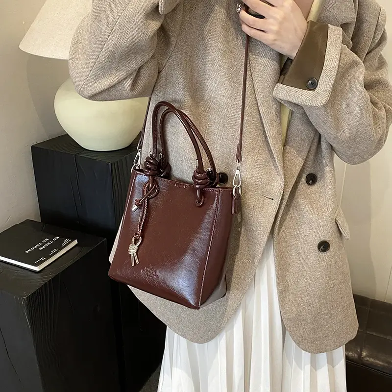 LEFTSIDE Small PU Leather Bucket Bags Lady Shoulder Crossbody Bag for Women 2025 Winter Fashion Trend Y2K Handbags and Purses