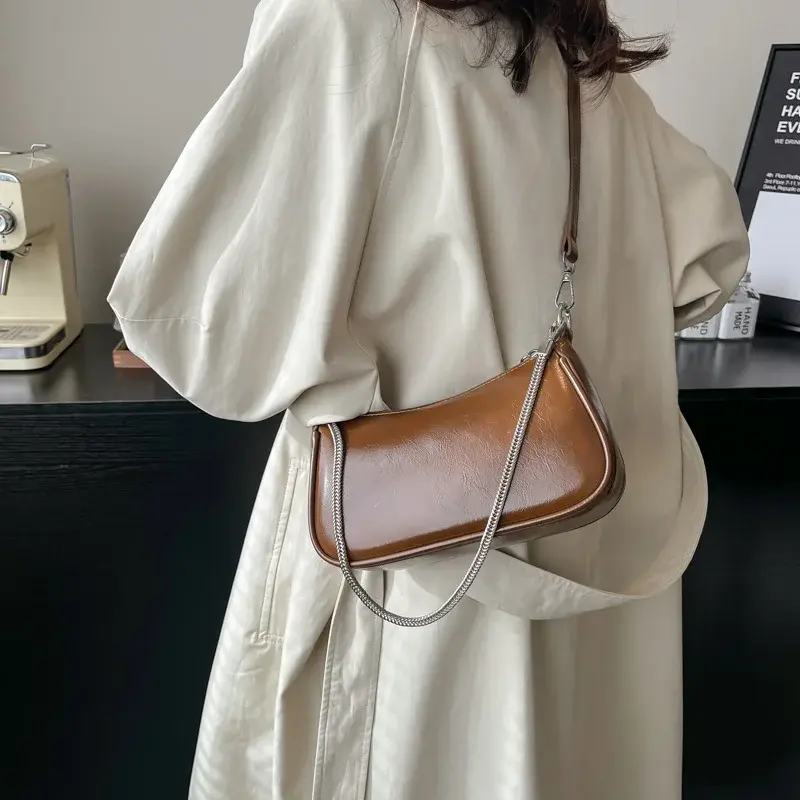 LEFTSIDE Small PU Leather Crossbody Bags Lady Underarm Shoulder Bag for Women 2024 Designer Y2K Luxury Chain Handbags and Purses