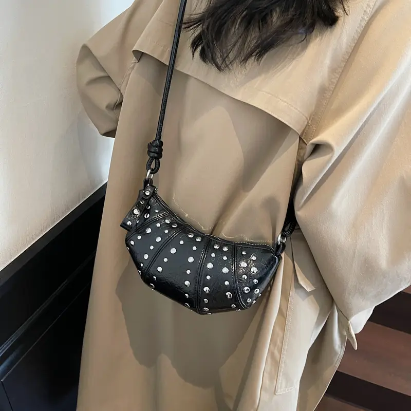 LEFTSIDE Rivets Design PU Leather Underarm Bags for Women 2025 New Punk Style Trend Female Shoulder Crossbody Bag Handbags