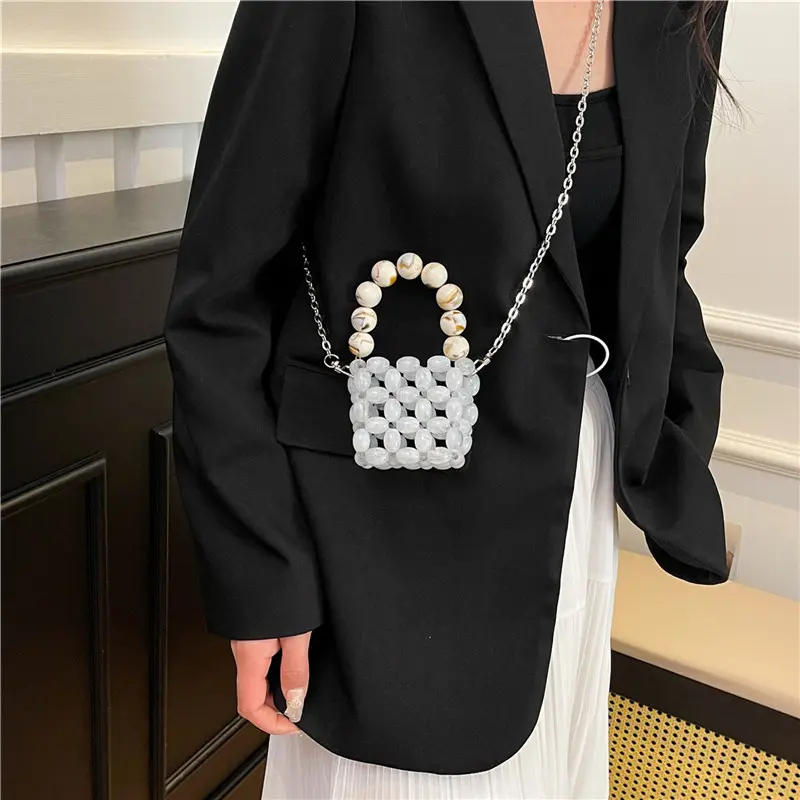 LEFTSIDE Women Cute Mini Chain Crossbody Bag 2025 New Trend Korean Fashion Evening Handbags and Purses Lady Beaded Shoulder Bags