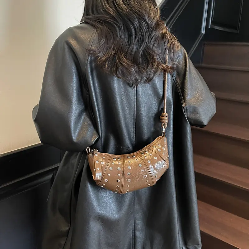 LEFTSIDE Rivets Design PU Leather Underarm Bags for Women 2025 New Punk Style Trend Female Shoulder Crossbody Bag Handbags