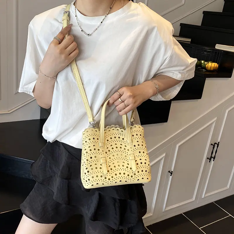 LEFTSIDE 2025 Summer New Small PU Leather Hollow out Handbags and Purses Women's Party Crossbody Bag Fashion Shoulder Bags