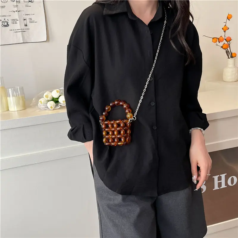 LEFTSIDE Women Cute Mini Chain Crossbody Bag 2025 New Trend Korean Fashion Evening Handbags and Purses Lady Beaded Shoulder Bags
