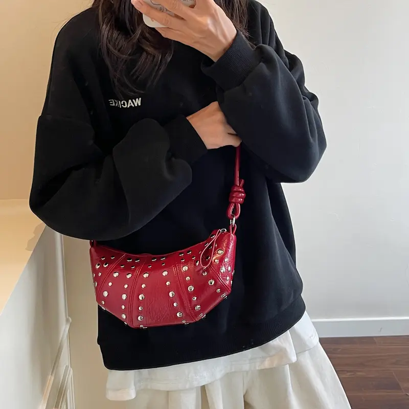 LEFTSIDE Rivets Design PU Leather Underarm Bags for Women 2025 New Punk Style Trend Female Shoulder Crossbody Bag Handbags