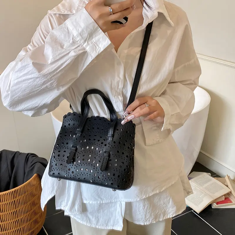 LEFTSIDE 2025 Summer New Small PU Leather Hollow out Handbags and Purses Women's Party Crossbody Bag Fashion Shoulder Bags
