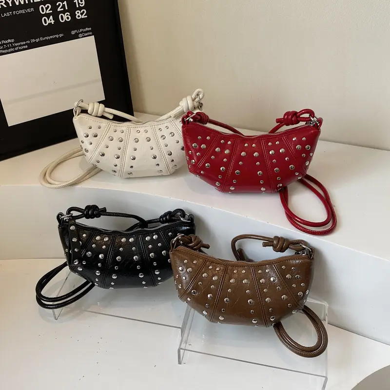 LEFTSIDE Rivets Design PU Leather Underarm Bags for Women 2025 New Punk Style Trend Female Shoulder Crossbody Bag Handbags