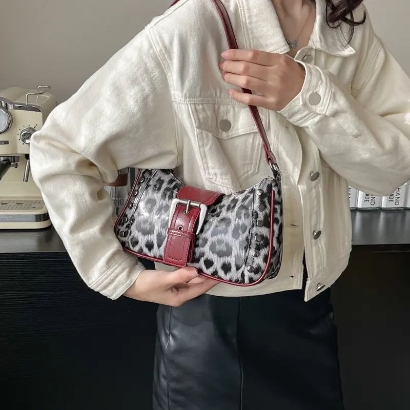 LEFTSIDE Rivets Pu Leather Crossbody Bags for Women 2025 Y2K Fashion Handbags and Purses Small Designer Leopard Shoulder Bag