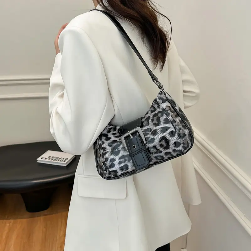 LEFTSIDE Rivets Pu Leather Crossbody Bags for Women 2025 Y2K Fashion Handbags and Purses Small Designer Leopard Shoulder Bag