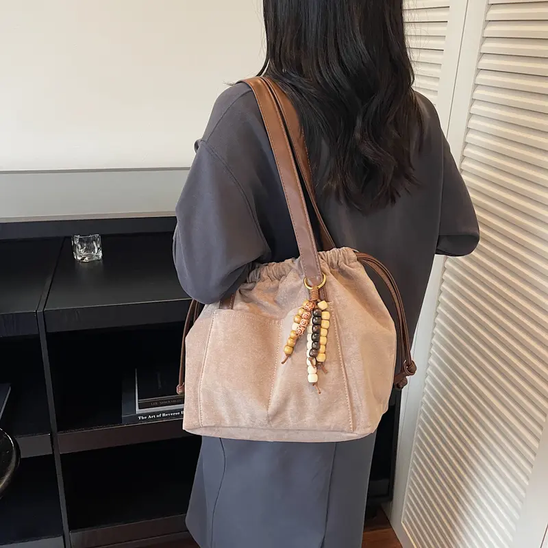 LEFTSIDE Women PU Leather Shoulder Bag 2025 Winter Retro Drawstring Bag Luxury Designer Trend Casual Style Handbags and Purses
