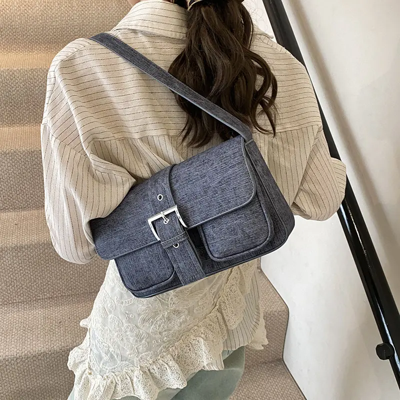 LEFTSIDE Women's PU Leather Underarm Shopping Bag Fashion Solid Designer Armpit Shoulder Bag Casual Double Pocket Hand Bag