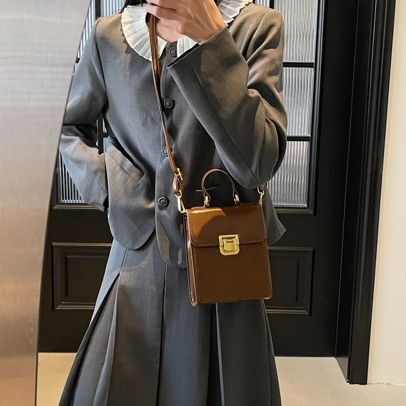 LEFTSIDE Short Handle PU Leather Crossbody Bags for Women 2025 Spring Luxury Y2K Shoulder Bag Females Square Handbags and Purses