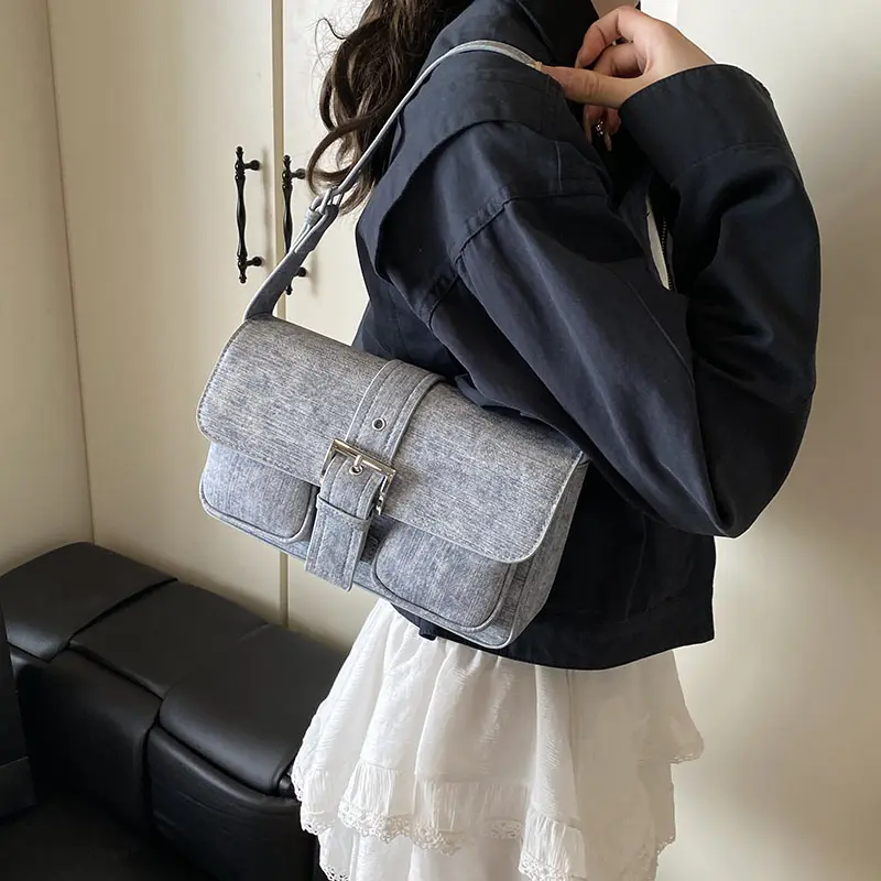 LEFTSIDE Women's PU Leather Underarm Shopping Bag Fashion Solid Designer Armpit Shoulder Bag Casual Double Pocket Hand Bag