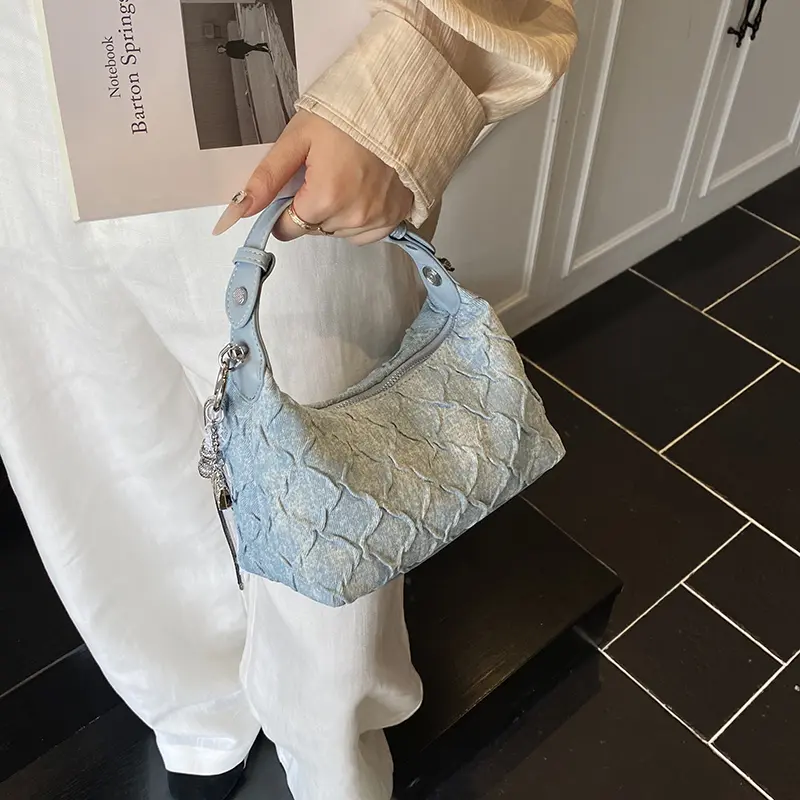LEFTSIDE Small Denim Solid Color Hobo Crossbody Bags for Women 2025 Y2K Ladies Shoulder Bag Females Handbags and Purses