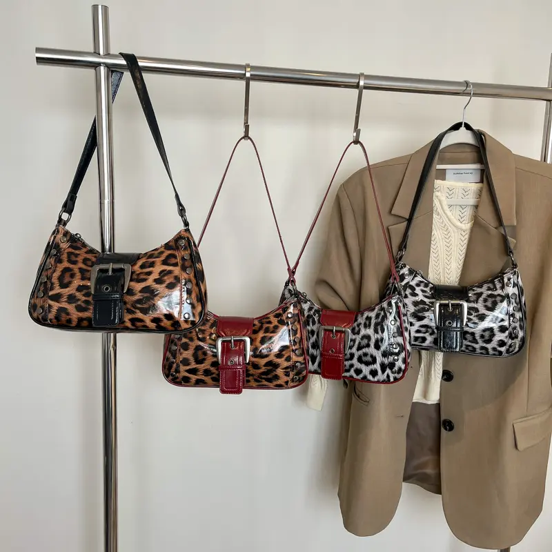 LEFTSIDE Rivets Pu Leather Crossbody Bags for Women 2025 Y2K Fashion Handbags and Purses Small Designer Leopard Shoulder Bag
