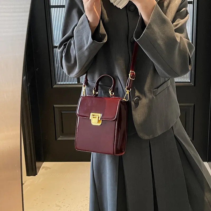 LEFTSIDE Short Handle PU Leather Crossbody Bags for Women 2025 Spring Luxury Y2K Shoulder Bag Females Square Handbags and Purses