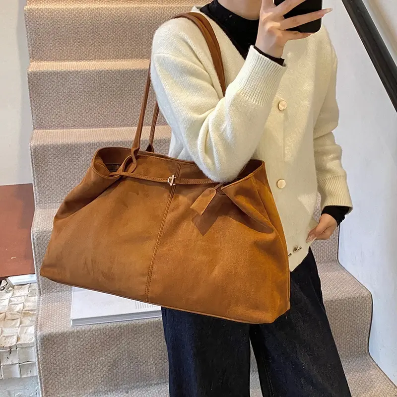 LEFTSIDE Retro Frosted Leather Large Tote Bags for Women 2024 Winter Y2K Female Shoulder Bag Females Hand Bag New Handbags