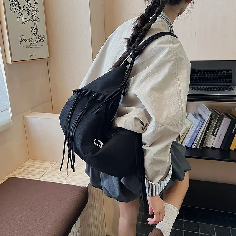 LEFTSIDE Women Faux Suede Shoulder Bag 2025 Winter Retro Hobo Bag Luxury Designer New Tassel New Trend Handbags and Purses