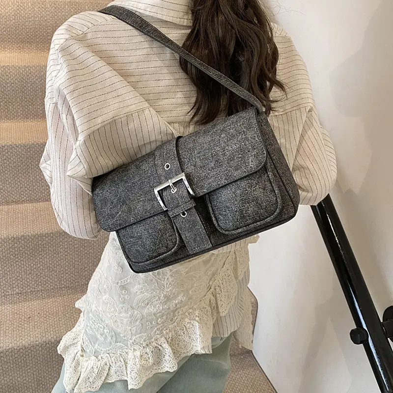 LEFTSIDE Women's PU Leather Underarm Shopping Bag Fashion Solid Designer Armpit Shoulder Bag Casual Double Pocket Hand Bag