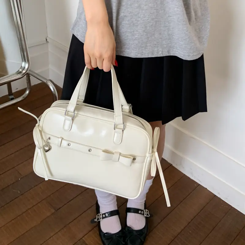 LEFTSIDE Retro Shopper Shopping Shoulder Bags for Women PU Leather Tote Bag 2025 Summer New Designer Cute Bow Square  Handbags
