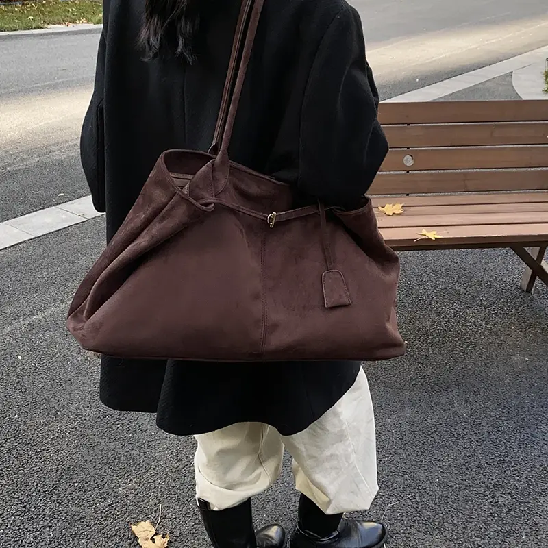 LEFTSIDE Retro Frosted Leather Large Tote Bags for Women 2024 Winter Y2K Female Shoulder Bag Females Hand Bag New Handbags