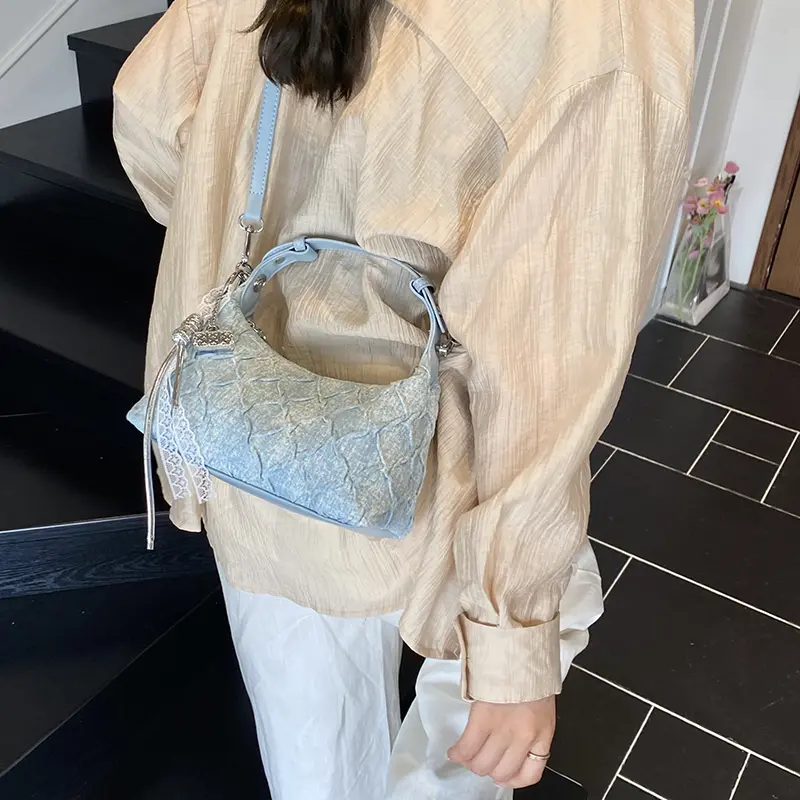 LEFTSIDE Small Denim Solid Color Hobo Crossbody Bags for Women 2025 Y2K Ladies Shoulder Bag Females Handbags and Purses