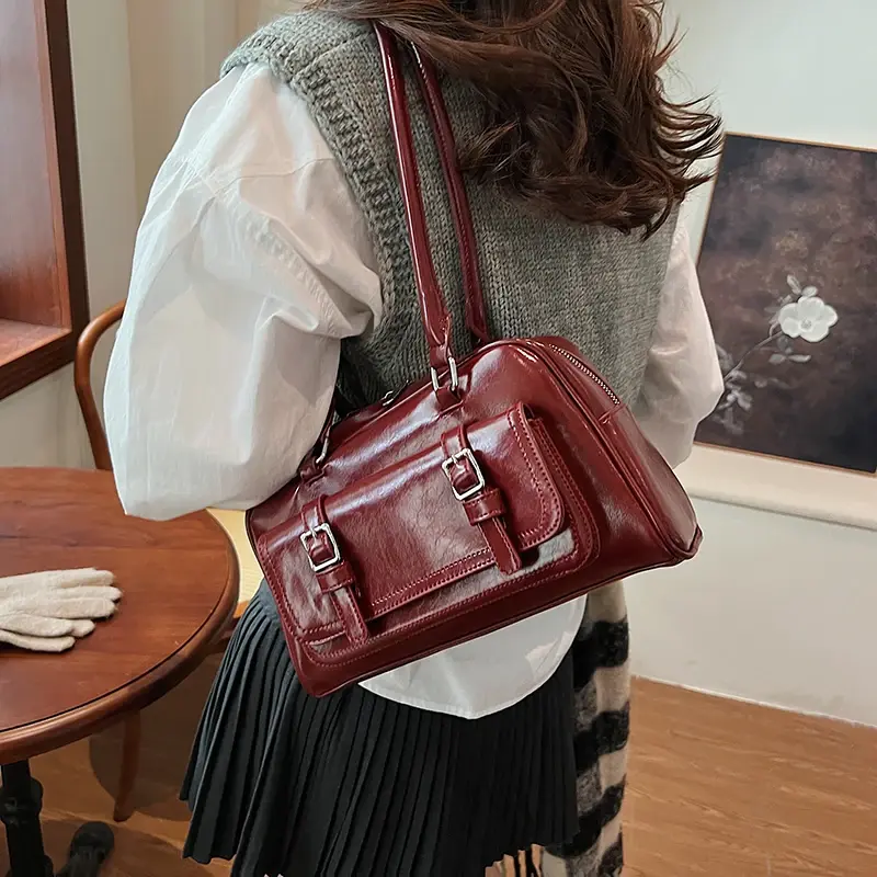 LEFTSIDE Small PU Leather Underarm Bags Lady Shoulder Bag for Women 2024 Winter New Korean Fashion Y2K Retro Handbags and Purses