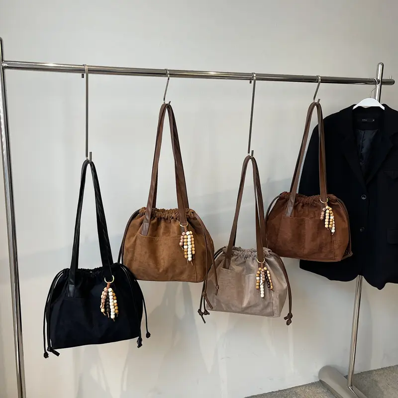 LEFTSIDE Women PU Leather Shoulder Bag 2025 Winter Retro Drawstring Bag Luxury Designer Trend Casual Style Handbags and Purses