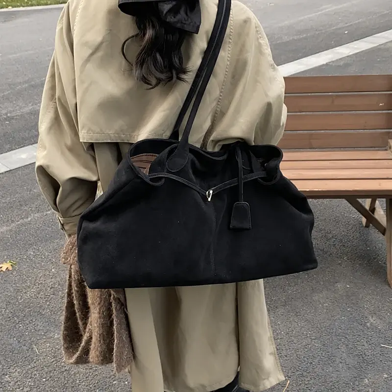 LEFTSIDE Retro Frosted Leather Large Tote Bags for Women 2024 Winter Y2K Female Shoulder Bag Females Hand Bag New Handbags