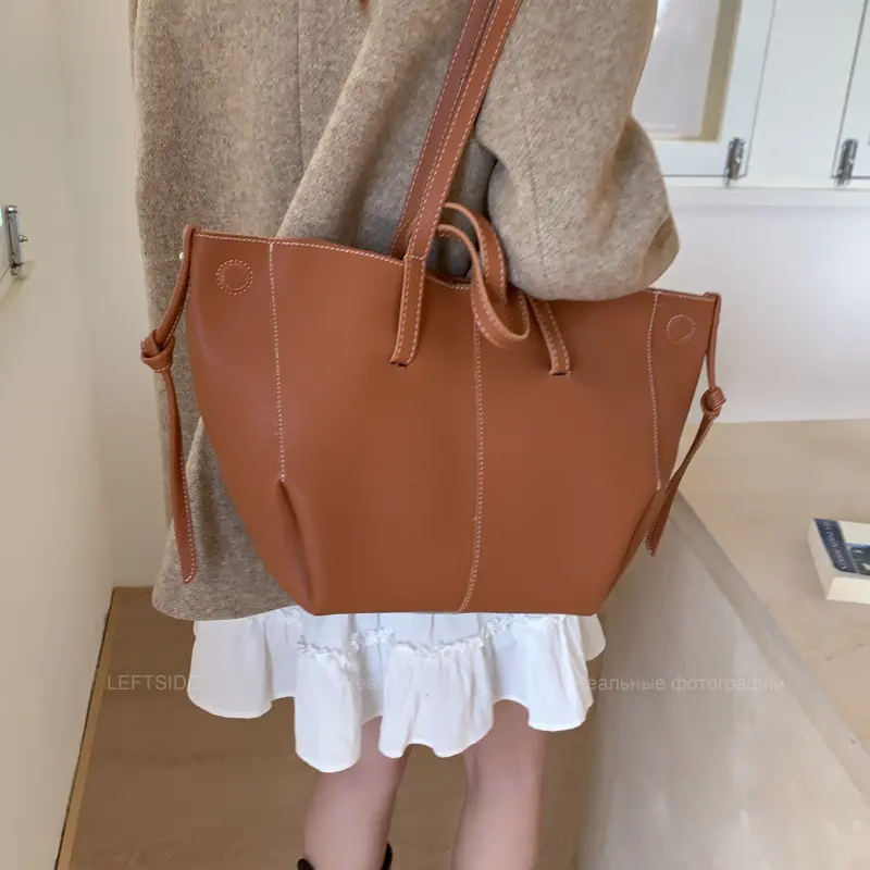 LEFTSIDE High-capacity PU Leather Shoulder Bag for Women 2025 Winter New Luxury Brand Tote Bag Lady Designer Handbags and Purses