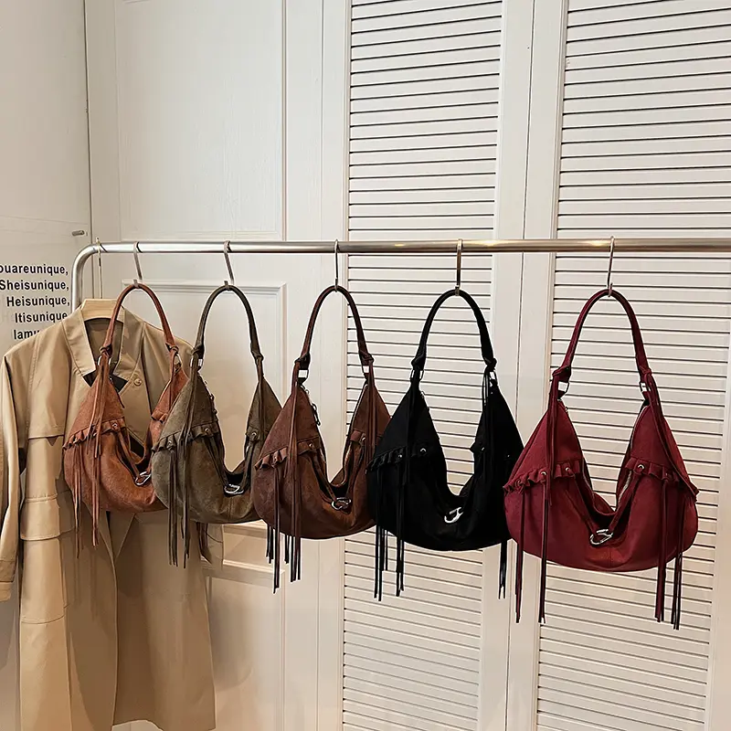 LEFTSIDE Women Faux Suede Shoulder Bag 2025 Winter Retro Hobo Bag Luxury Designer New Tassel New Trend Handbags and Purses