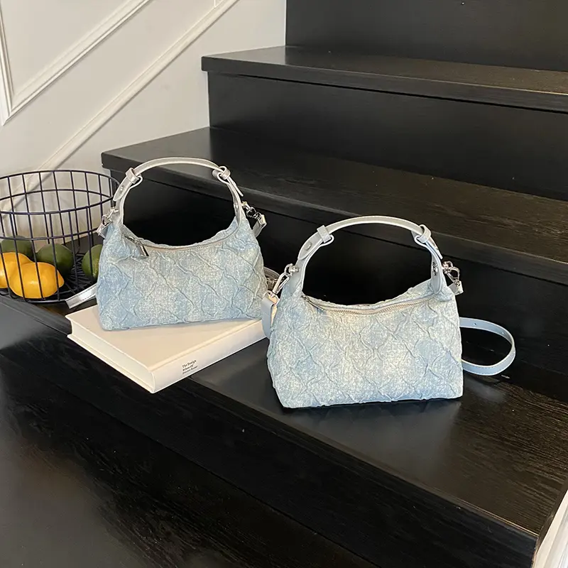 LEFTSIDE Small Denim Solid Color Hobo Crossbody Bags for Women 2025 Y2K Ladies Shoulder Bag Females Handbags and Purses