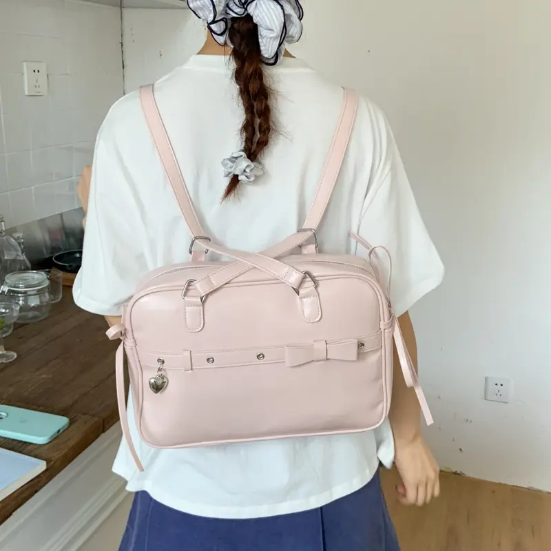 LEFTSIDE Retro Shopper Shopping Shoulder Bags for Women PU Leather Tote Bag 2025 Summer New Designer Cute Bow Square  Handbags