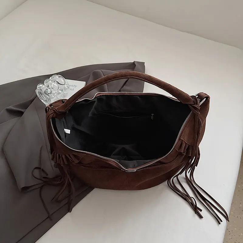 LEFTSIDE Women Faux Suede Shoulder Bag 2025 Winter Retro Hobo Bag Luxury Designer New Tassel New Trend Handbags and Purses