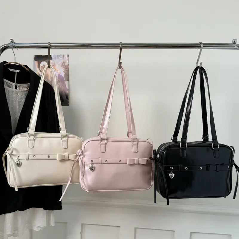 LEFTSIDE Retro Shopper Shopping Shoulder Bags for Women PU Leather Tote Bag 2025 Summer New Designer Cute Bow Square  Handbags