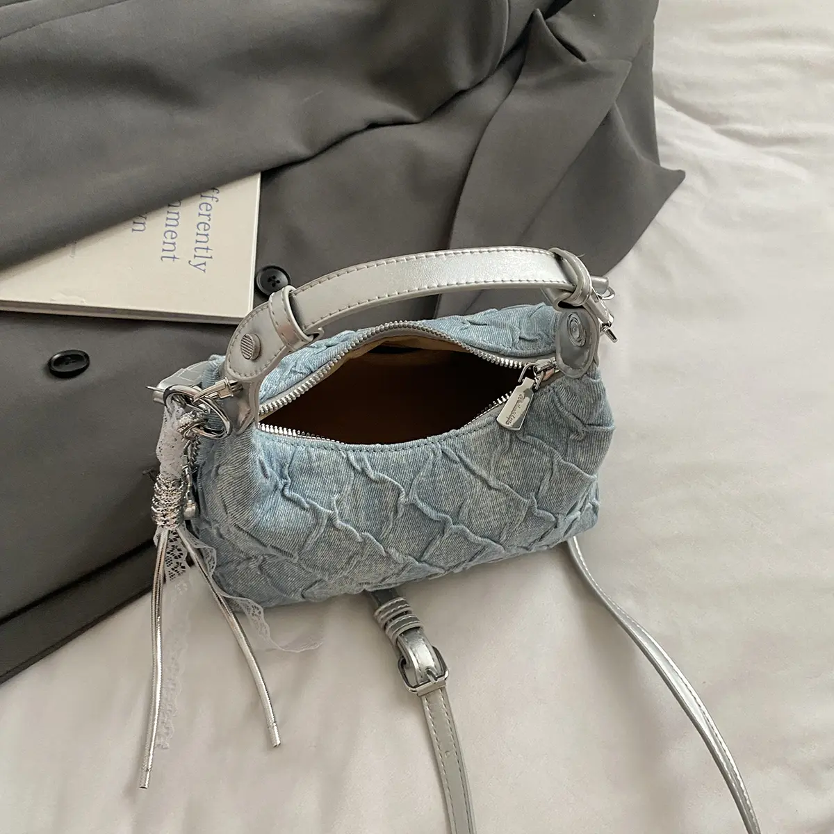 LEFTSIDE Small Denim Solid Color Hobo Crossbody Bags for Women 2025 Y2K Ladies Shoulder Bag Females Handbags and Purses