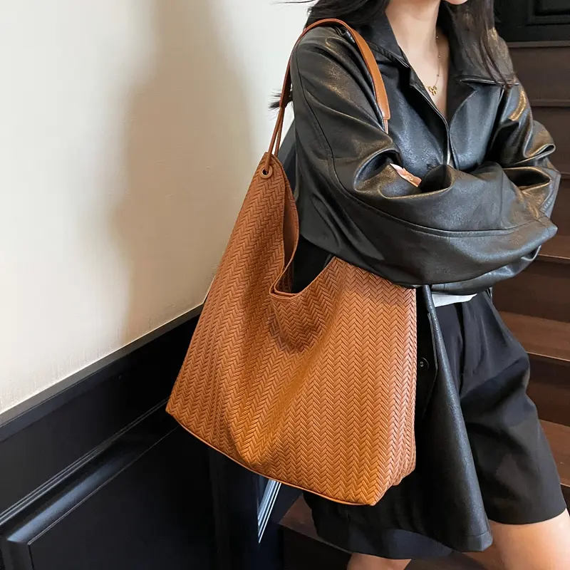 LEFTSIDE Weave High Capacity PU Leather Shoulder Bags for Women 2025 Luxury Brand Designer Hand Bag Females Handbags and Purses