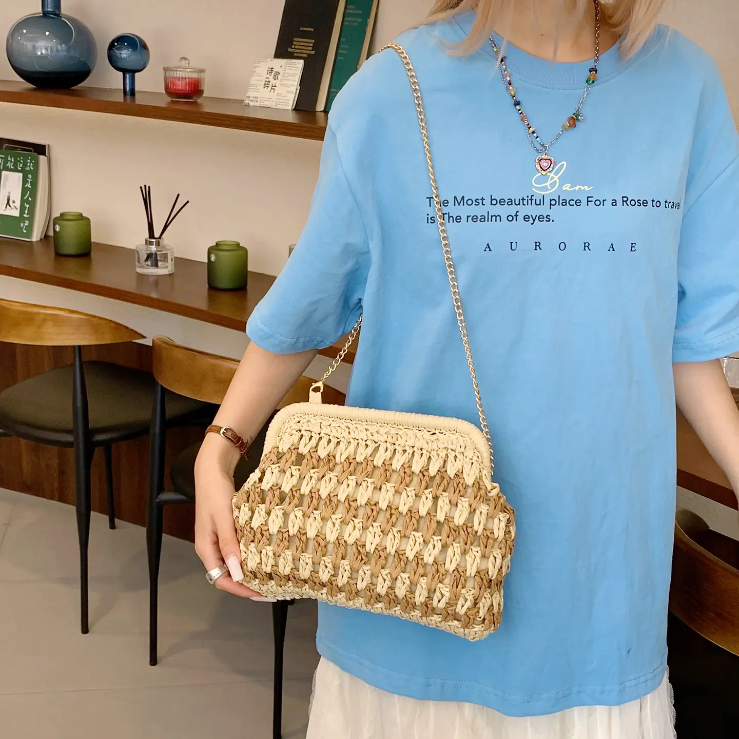 LEFTSIDE Woven Small Straw Shoulder Bags for Women 2025 Summer New Crossbody Bag Females Chain ​Raffia Beach Bags Handbags